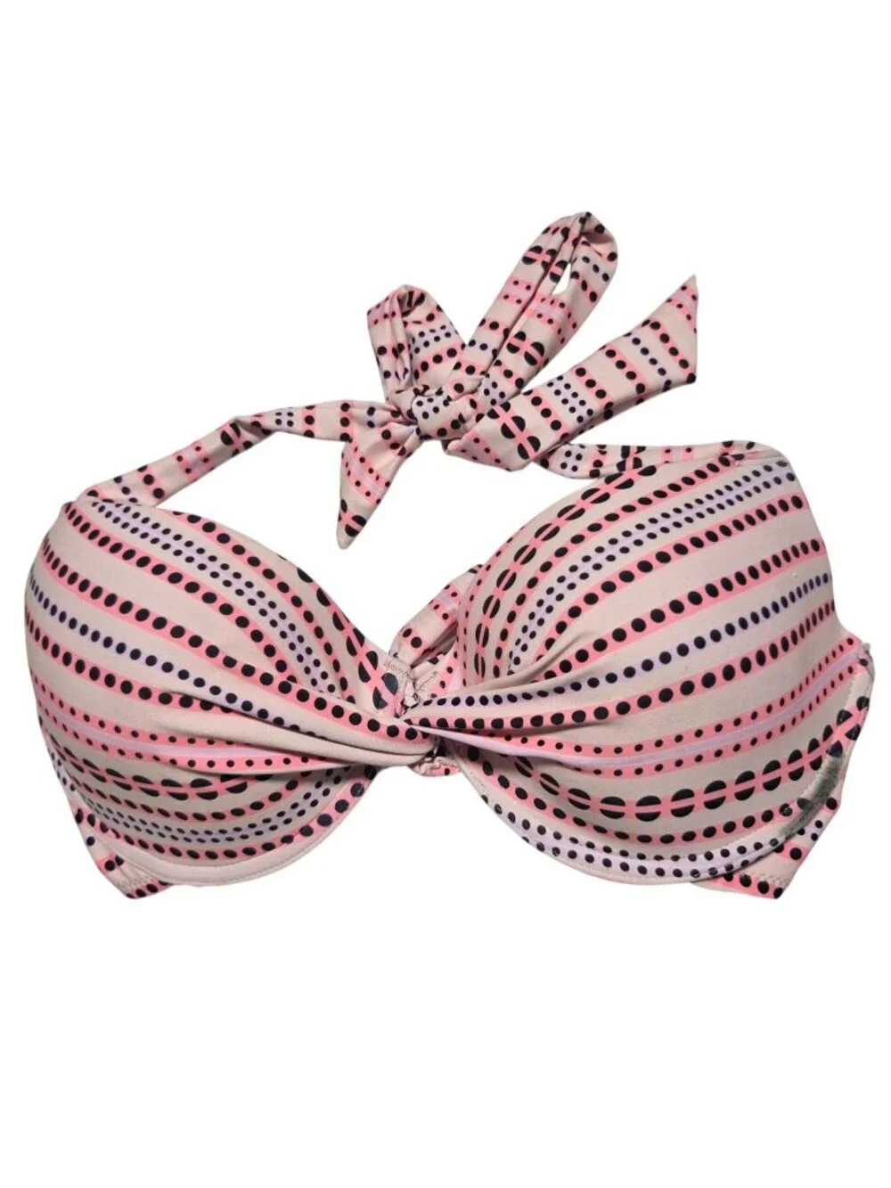Polka Dot Bikini Top Size XL Pink Black Tie Straps Padded Underwire Swimwear